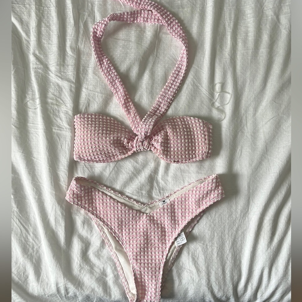 A&F Knot-Front Halter Bandeau Swim Top and Tall-Side high leg cheeky bottoms